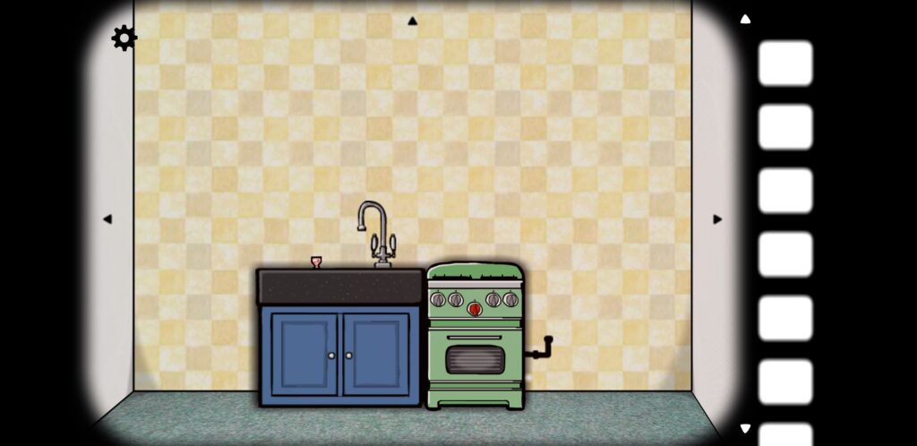 Screenshot of Cube Escape: Seasons featuring a wall with a kitchen sink and a stove/oven