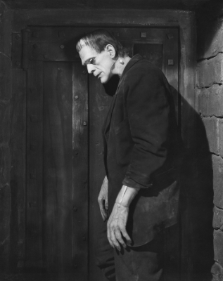 Boris Karloff as Frankenstein looking sad