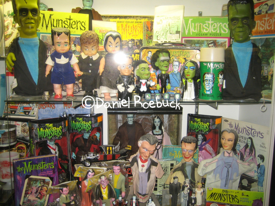 An assortment of Daniel Roebuck's Munsters toys and collectibles