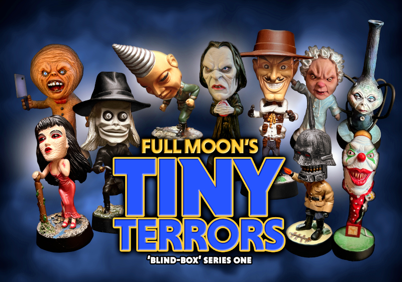 Full Moon Features Tiny Terrors blind box toys - The Gingerdead Man, Blade, Baby Oopsie, Six-Shooter, Killjoy, Radu, Evil Bong, Torch, Tunneler, Ebee the Evil Bong, and Jack Attack figures
