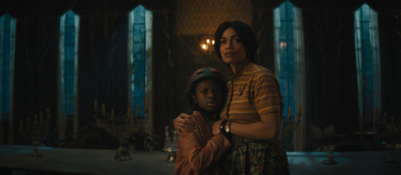 Rosario Dawson and Chase W. Dillon in Haunted Mansion 2023