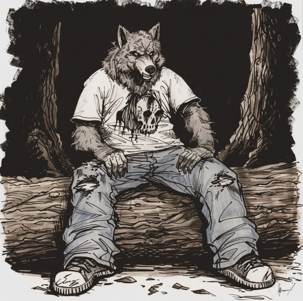 Drawing by by Justin Addison of Isaiah Swanson as The Bitter (Were)Wolf