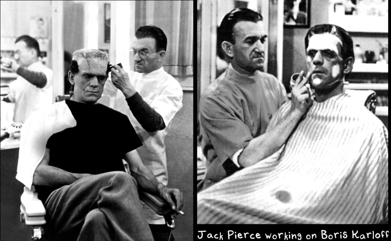 Jack Pierce working on Boris Karloff Frankenstein