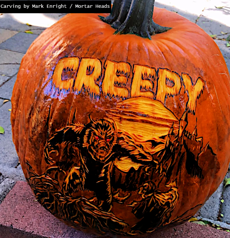 Frank Frazetta Creepy magazine cover pumpkin carving by Mark Enright Mortar Heads