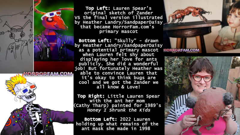 SMALL Lauren Spear Zander Ant LoveHorrorFam SandpaperDaisy Mascot Origin