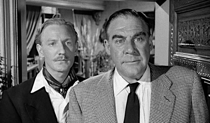Sorting Hat Leslie Phillips and American Paul Douglas in The Gamma People 1956