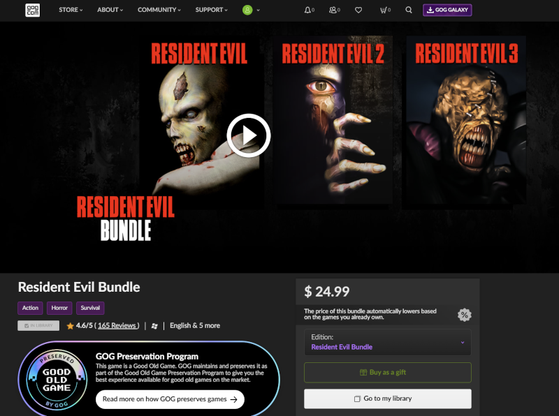 GOG Resident Evil bundle of first three original games