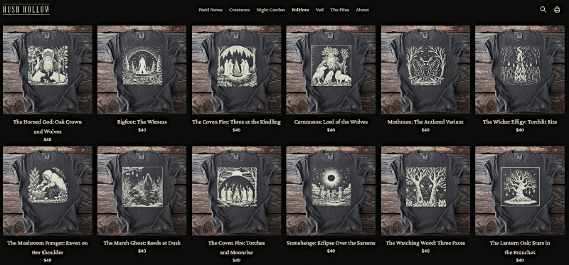 Hush Hollow cryptid t-shirts