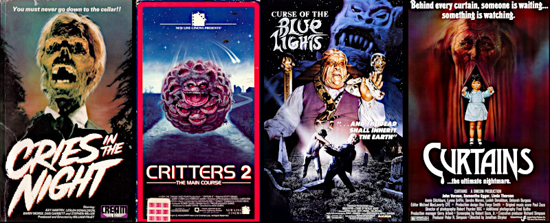 3 horror vhs covers cries in the night critters 2 curse of the blue lights curtains