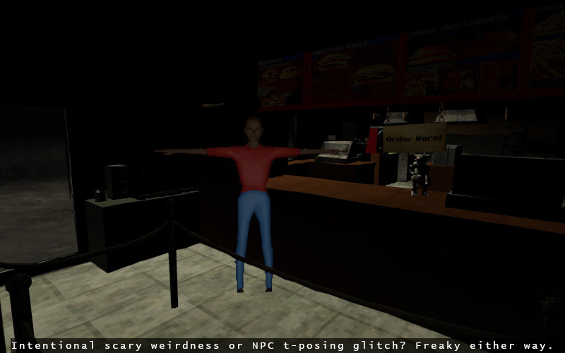 3 Happys Humble Burger Barn scary t-posing glitch